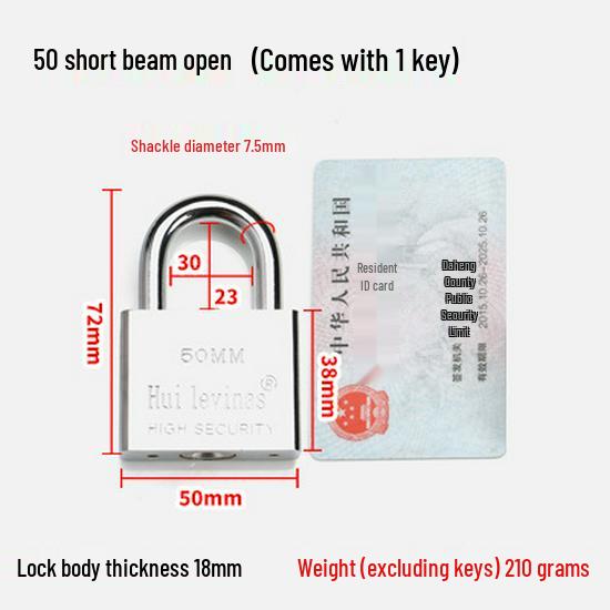 Blade-Shaped Stainless Steel Padlock, Square Head, 30mm, Ideal for Doors, Dorm Rooms, Cabinets, Long-Shank Anti-Theft Design.