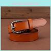 Casual Cowhide Leather Belt For Women With Alloy Pin Buckle And Simple Solid Design