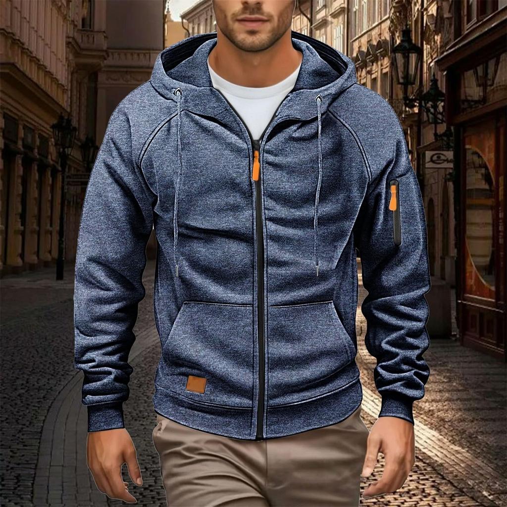 Pánská mikina na zip střední gramáže s plným zipem a dlouhým rukávem, pohodlná útulná mikina s kapucí a kapsami