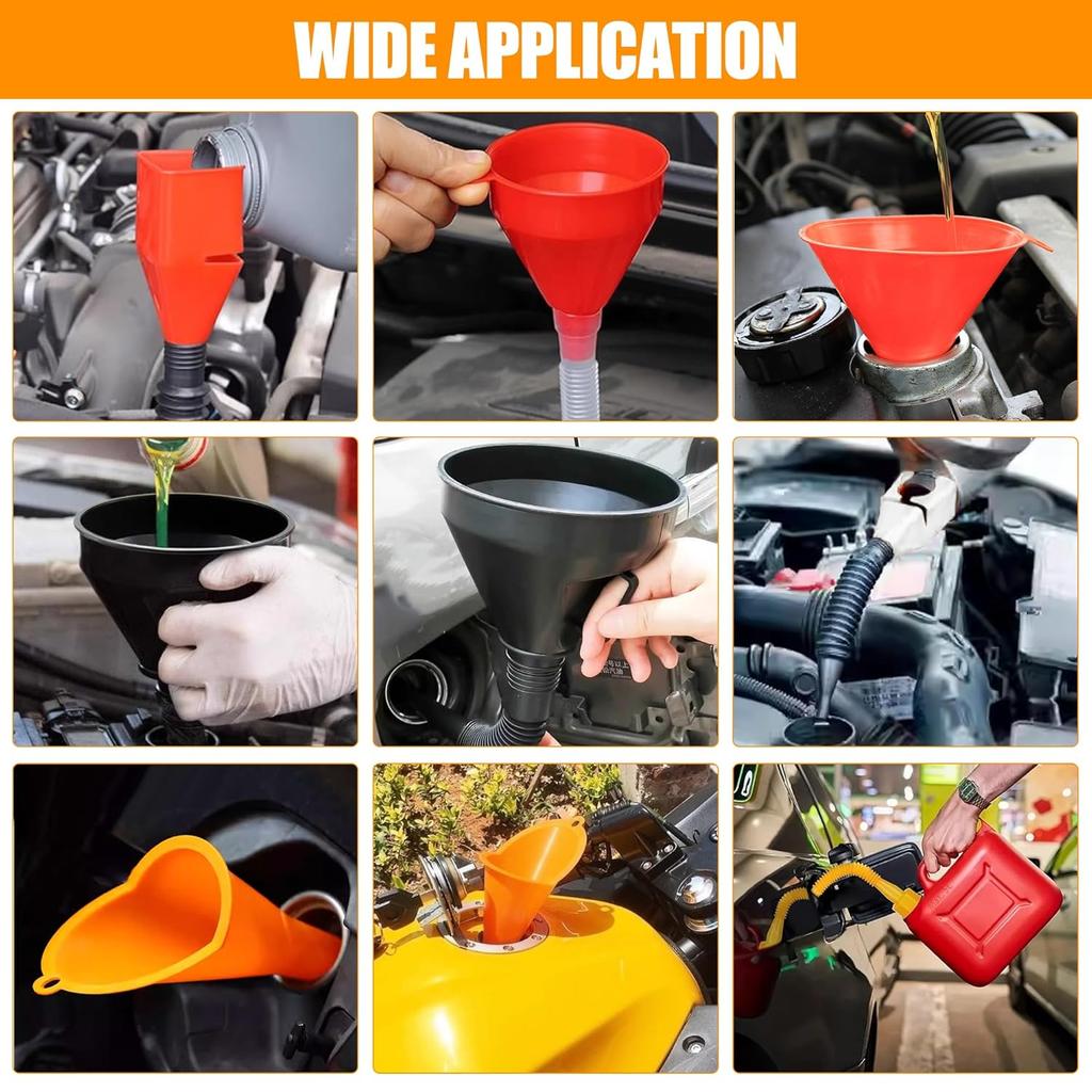 17 Pcs Automotive Funnel Set & Gas Can Spout Replacement, Funnels For Automotive And Kitchen Use,Plastic Long Neck Oil Funnel, Flexible Right Angle