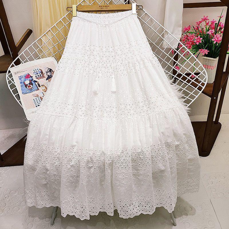 

Solid Color Elastic Waistband Tied Skirt Pure Color Elastic Waistband Lace-up Skirt White One size