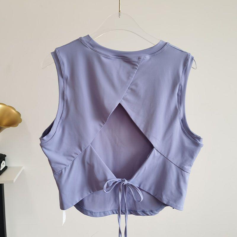 

Cutout Blouse Strap Yoga Vest Women s Short Sleeve Breathable Nude Feel Sports Running Fitness Top Professional Small Waistcoat Blue S