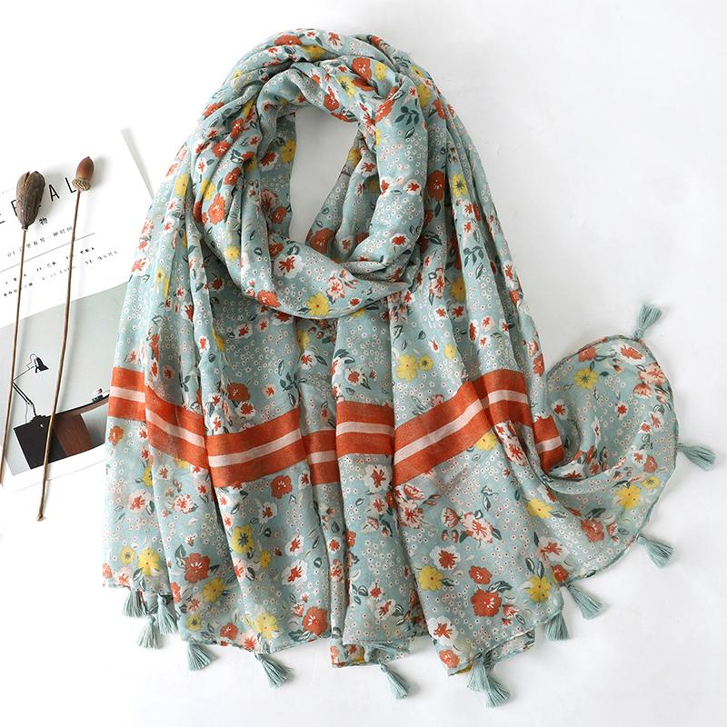 90*180CM New Fashion Printed Soft Linen Cotton Scarf Shawls Abstract Floral Tassel Viscose Scarves Lady High Quality Long Hijab