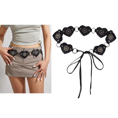 Rivet Studded PU Belt for Women Gothics Waist Belt 2000s Laceup HollowOut Belt for Teens Girl Female Western Cowboy Belt