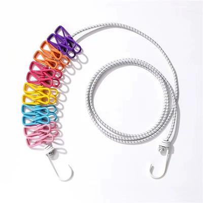 Corde à linge portable avec 12 pinces à linge, Corde à linge de voyage extensible rétractable élastique pour blanchisserie dans le jardin