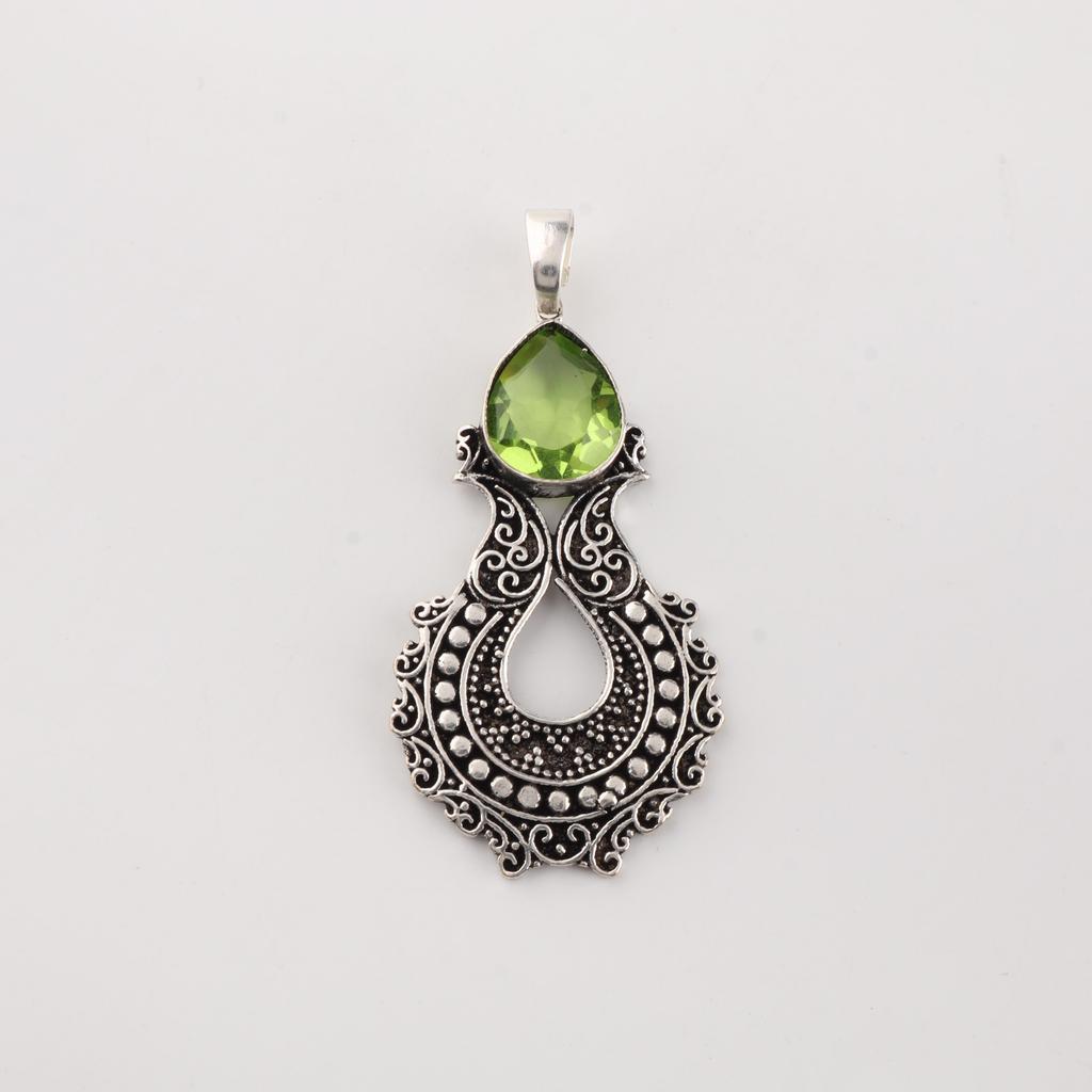 Rare Peridot Gemstone 925 Sterling Silver Oxidize Jewelry Designer Women's Pendant 1.8" For Birthday Gift CP-45-12