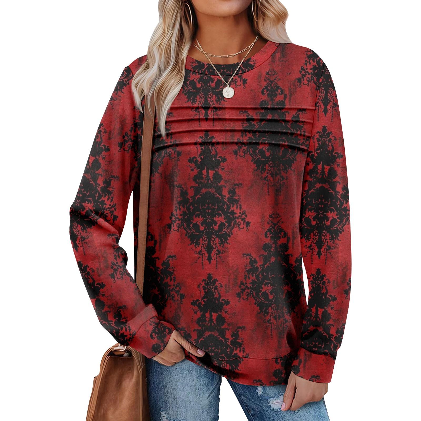 

Женский повседневный свитшот с длинным рукавом и круглым вырезом, приталенный плиссированный топ XL винный