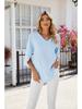 2024 Spring/Summer Solid Color V-Neck Medium Sleeve Loose Chiffon Blouse for Women