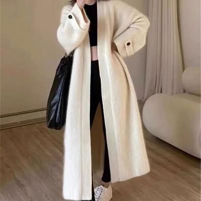 Moda Longo Suéter Cardigan de Malha Feminino Outono Inverno Novo Design Francês Sentindo Preguiçoso Vento Solto Casaco Jaqueta Maré