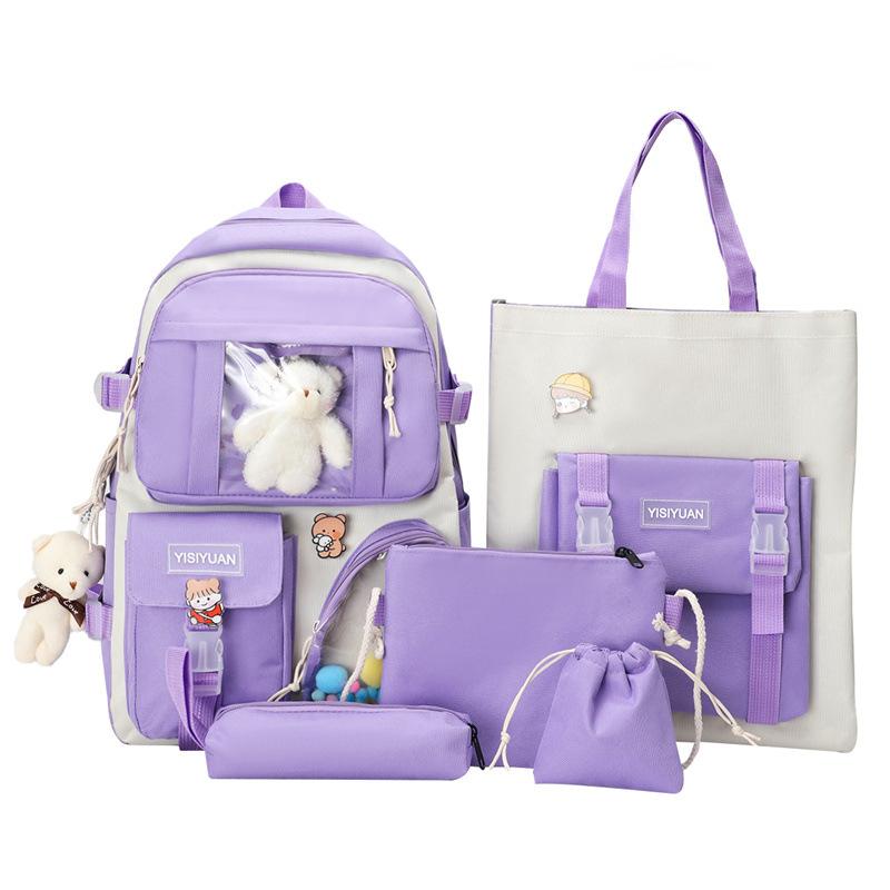 Schoolbag Korean Version Ins Small Fresh Girls Backpack Versatile Backpack Cute Transparent Bar Pain Bag Primary and Secondary School Schoolbag