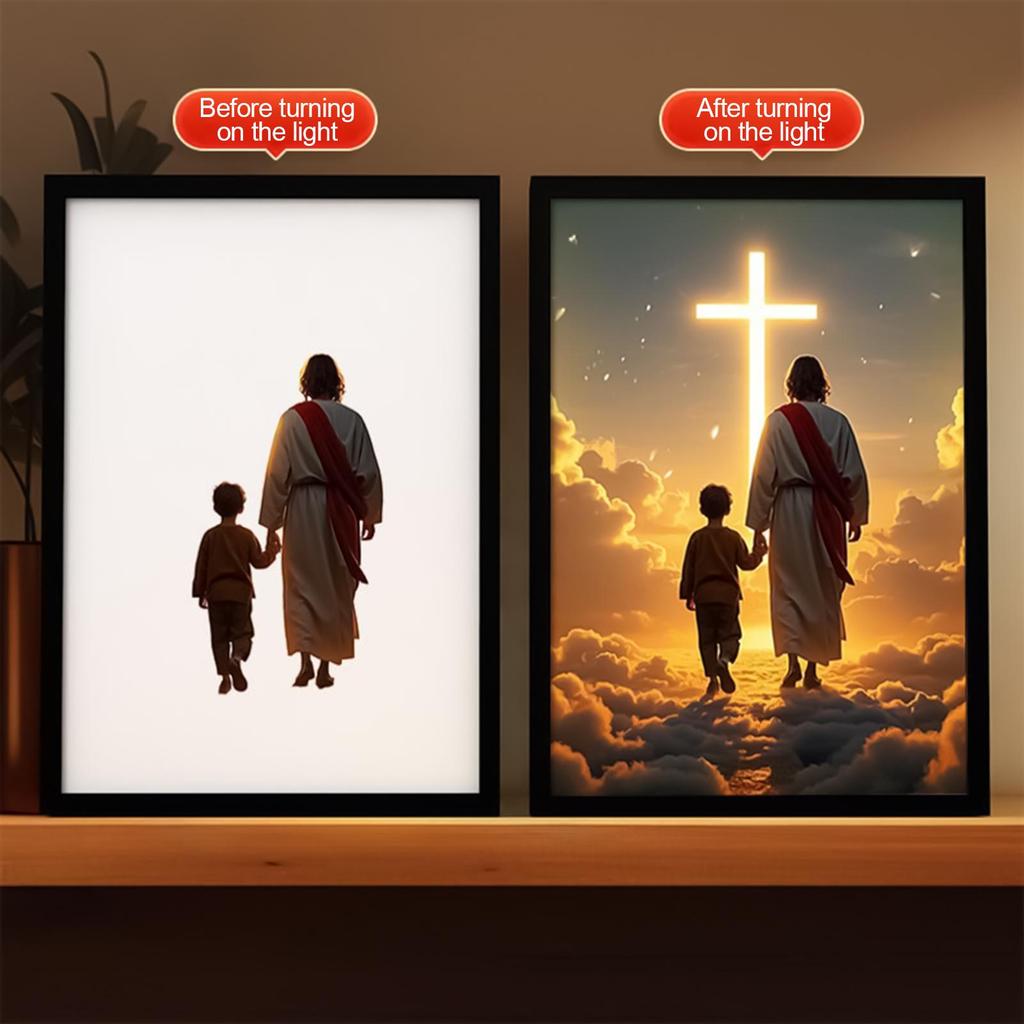 Jesus Wall Art LED Christian Religious Photo Frame Light up Jesus Art Wall Decor for Bedroom Living Room Entryway Office School