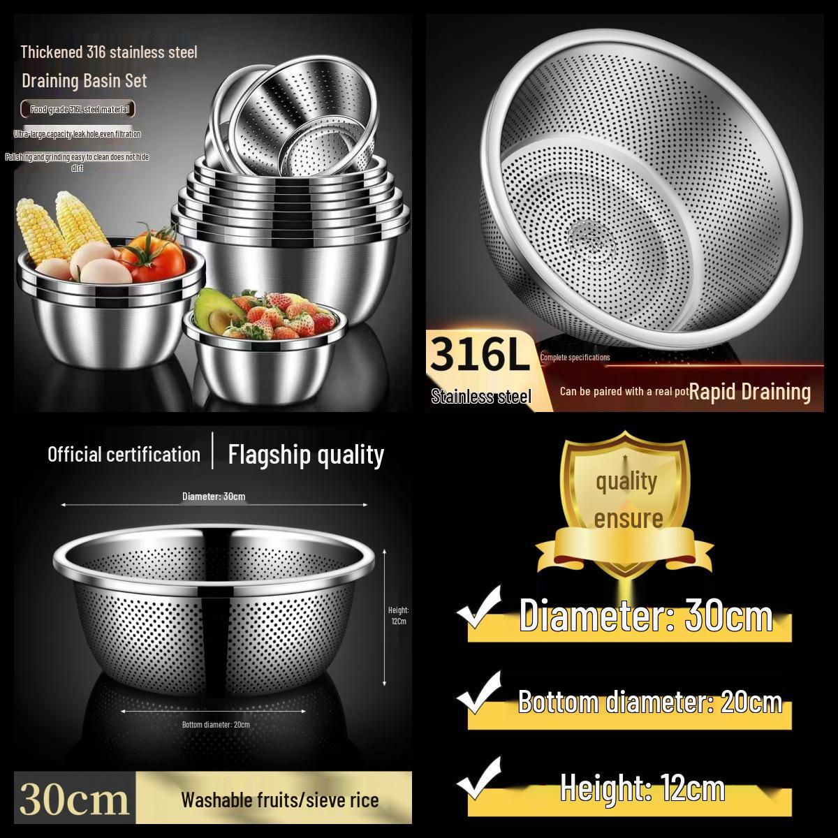 

Многоцелевая миска из нержавеющей стали для смешивания, мытья, приготовления пищи и замешивания - Большая, с завальцованным краем, для кухонного использования Stainless Steel Natural Color