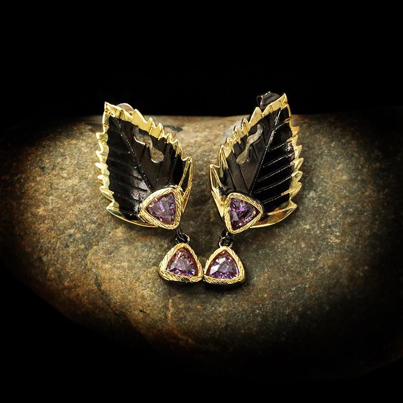 New Fashion  Silver Pop Feather Two-tone Earrings for Women Engagement Travel Earring Jewelry Gift