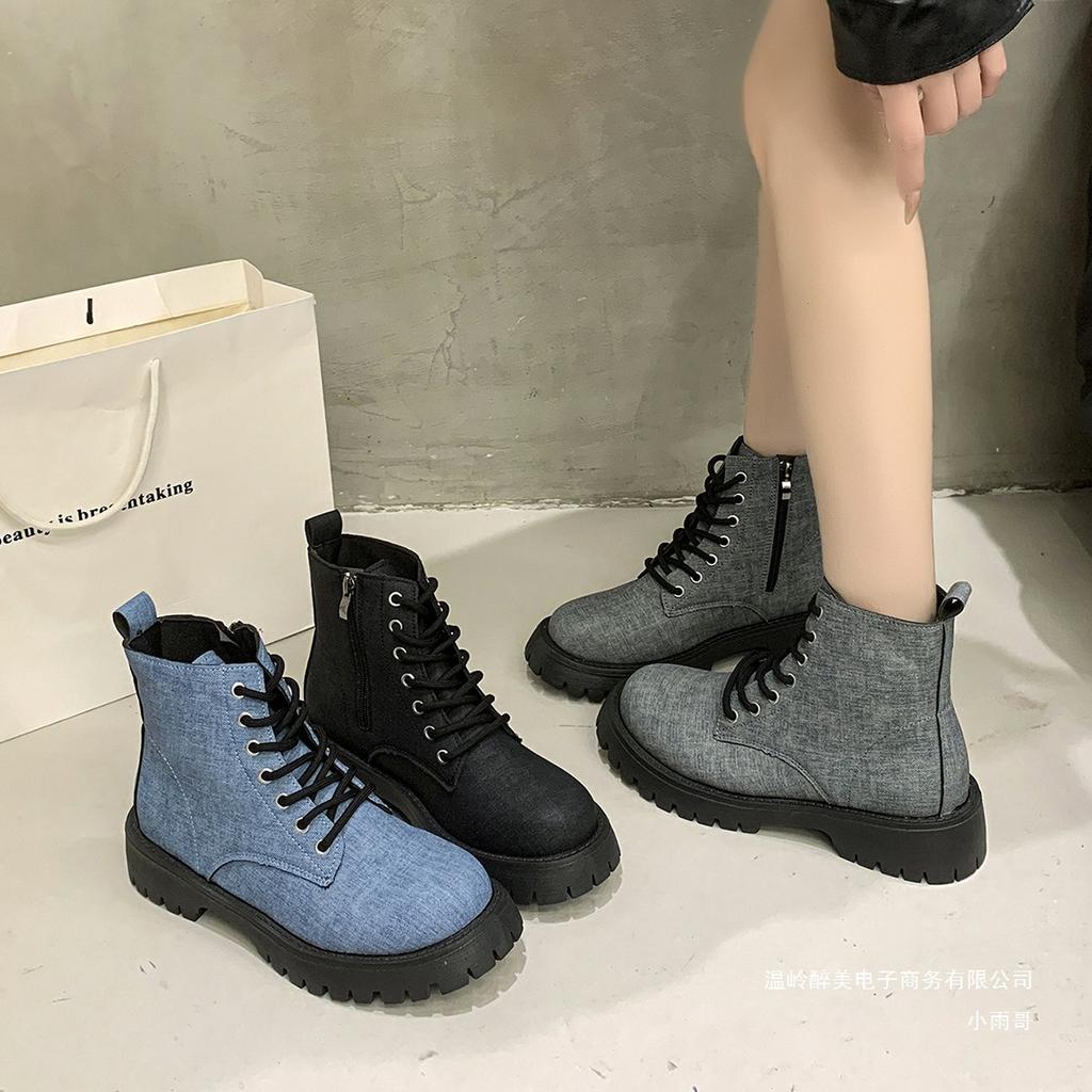 Autumn large size retro style short tube lace-up Martin boots women's foreign trade thick heel thick sole round head knight cowboy boots