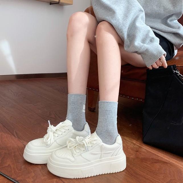 Cowhide Version~ Goodbye 1.5 Meters Casual Sports Shoes Genuine Leather Thick-soled Heightening Muffin Board Shoes Women's Versatile Little White Shoe