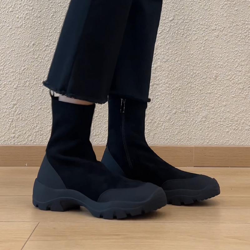 Stiefeletten für Damen Flats Mode Plateau Lederschuhe Winter Trend Chelsea Boots Neu Gemütlich Designer Sport Mujer Botas