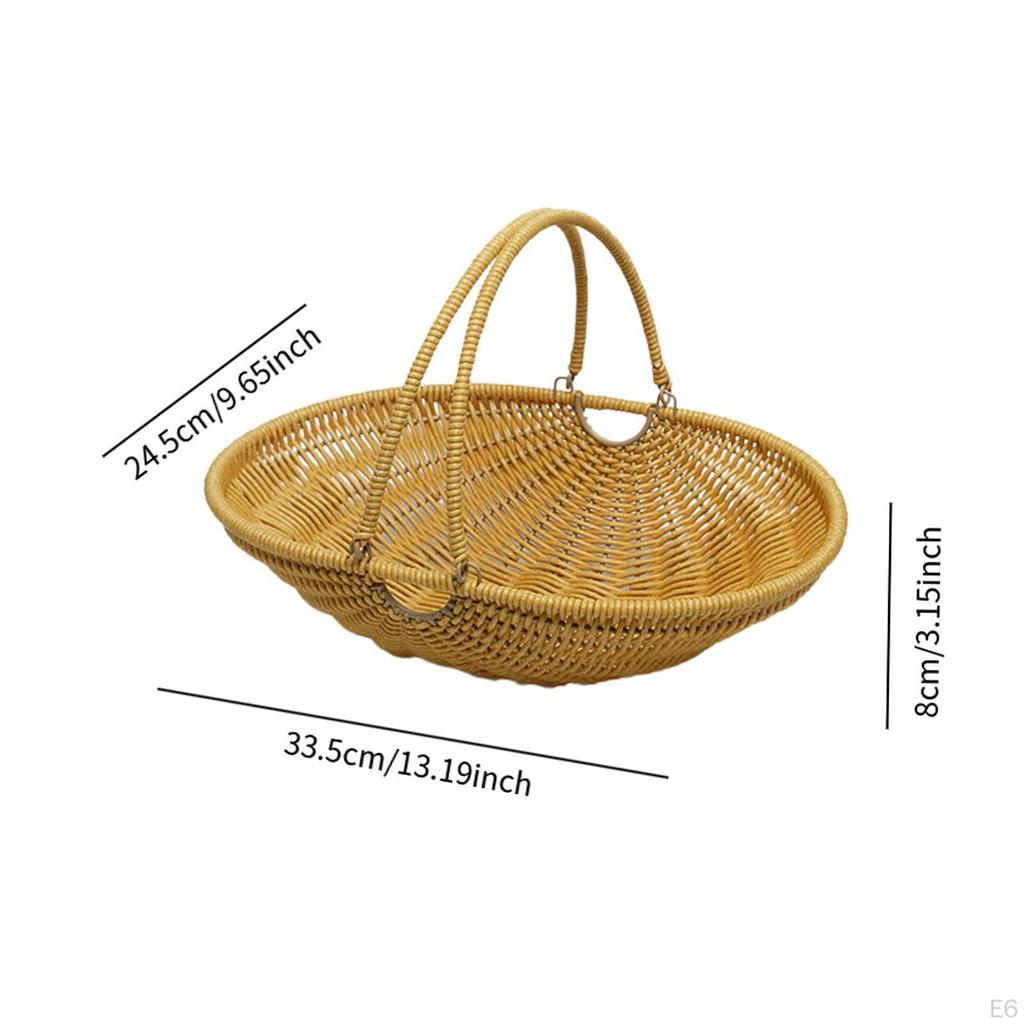 Imitation Rattan Kitchen Tote Bread Basket Iron Wire Frame Sturdy for Farmhouse Decor with Foldable