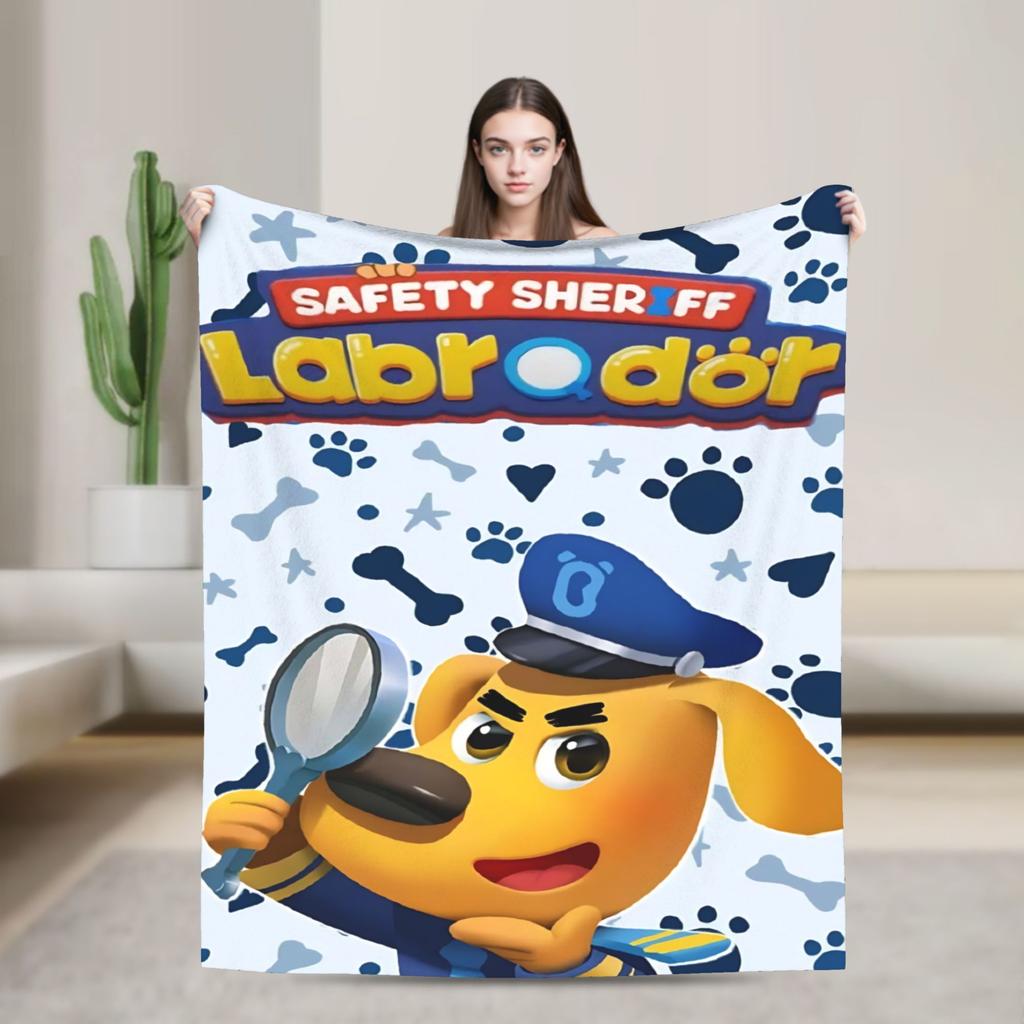 Sheriff Labrador Dog Blanket Cover Cartoon Flannel Throw Blankets Bed Sofa Decoration Ultra-Soft Warm Bedspread