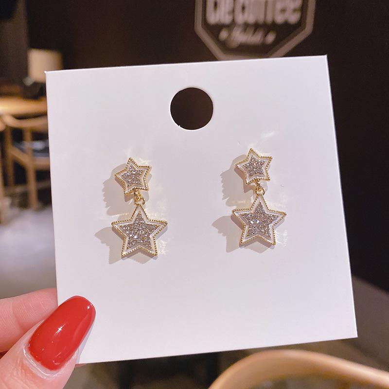 Korea Dongdaemun S925 Silver Star Earrings: Versatile Full Diamond Five-Pointed Stud Styles for Women.