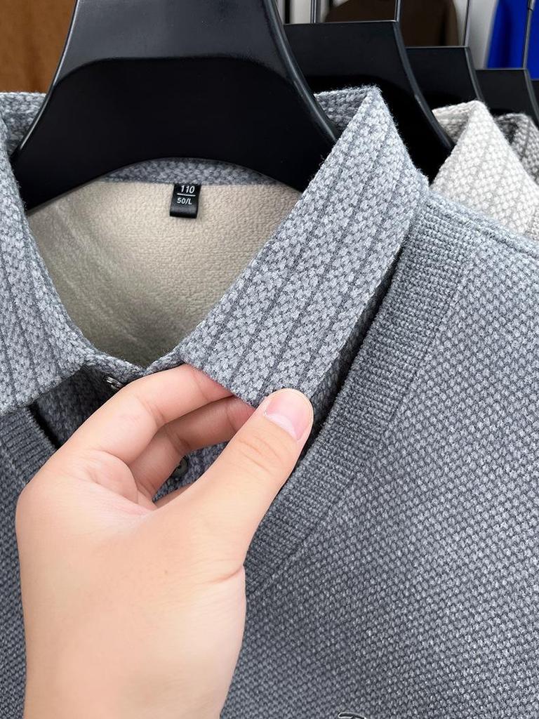 Men's Thickened Velvet Lapel Sweater for Autumn/Winter - Middle-Aged and Elderly Dad Style