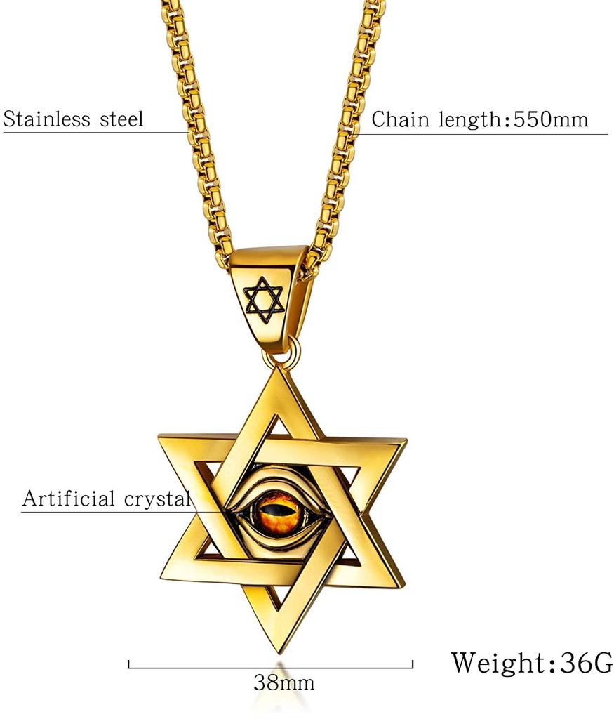 Rockyu Silver Hexagram Necklace with Evil Eye and Star of David Ideal for Good Protection from and Religious Stainless Steel Stylish and Popular for