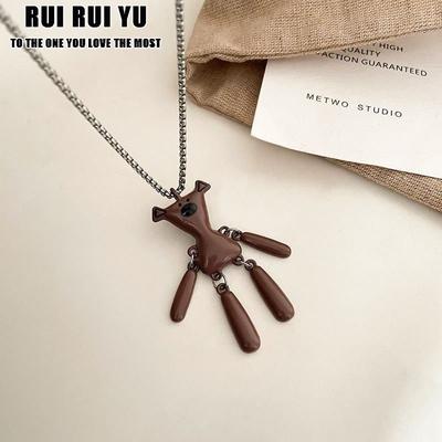 RUI RUI YU Fashion Coffee Color Teddy Bear Pendant Necklace for Women Men Retro Movable Titanium Steel Sweater Chain Jewelry Party Gift
