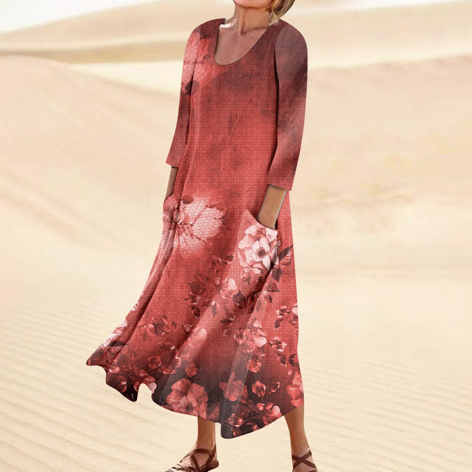 

Платье для женщин, весеннее повседневное модное платье в стиле бохо с рукавами 3/4 для праздника, большого размера XXXXXL красный