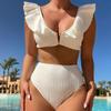 Women's V-Neck Ruffle High-Waist Bikini