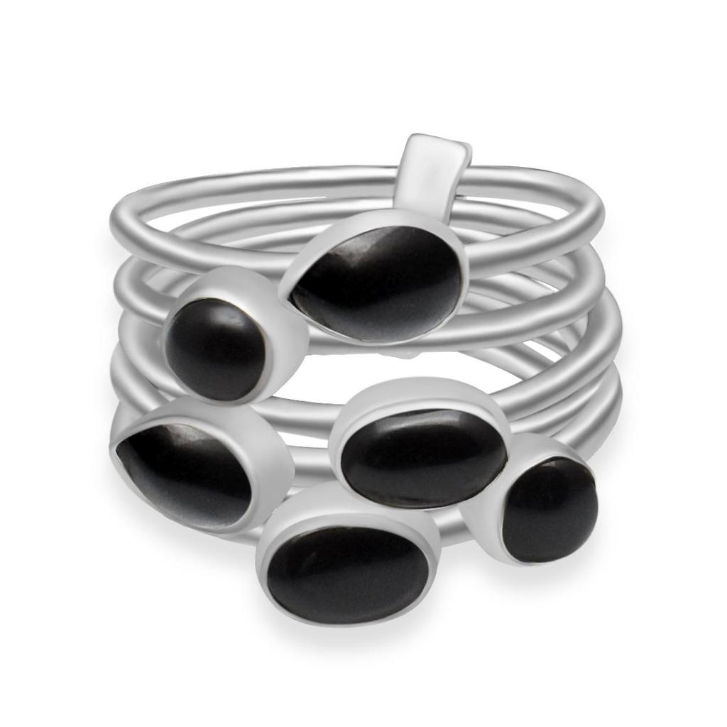 Natural Black Onyx Gemstone Solid 925 Sterling Silver Stacking Stackable Band Ring For Women & Girls