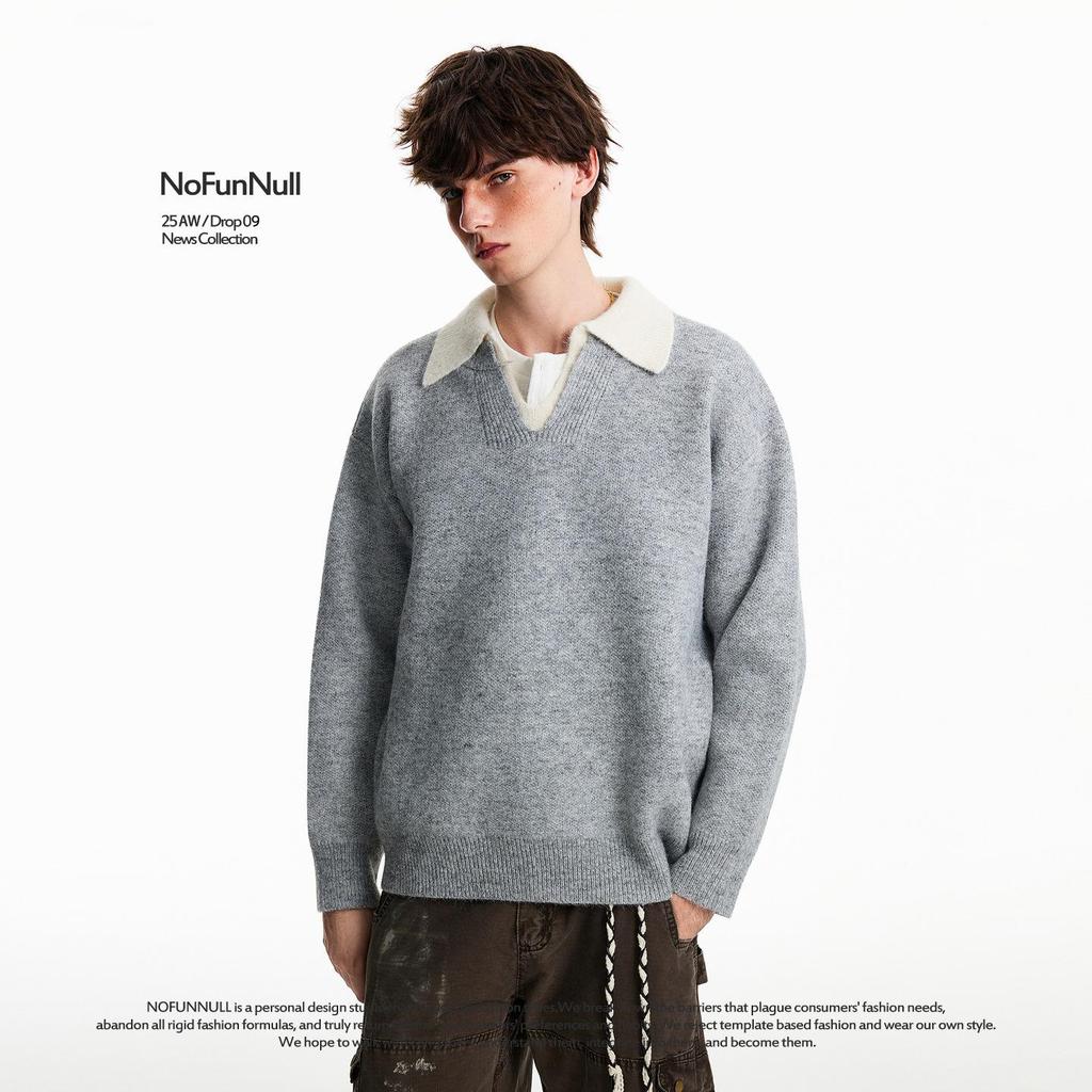 Men's High-End Old Money Style V-Neck Polo Knit Sweater for Autumn/Winter