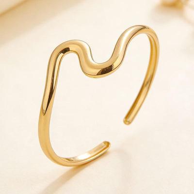 Geometric Wave Open Cuff Bracelet with Smooth Metal Finish - Irregular Fashion Style