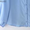 ZANZEA Women Casual Turn Down Collar Solid Color Loose 3/4 Sleeve Blouse