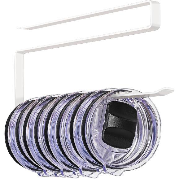 Органайзер для крышек от термокружек, 2 шт., Крючок для хранения крышек от термокружек, Вмещает до 20 крышек, Компактные держатели для крышек от стаканов, Подвесной держатель для крышек от термокружек под шкаф для кухни 1 Pack белый