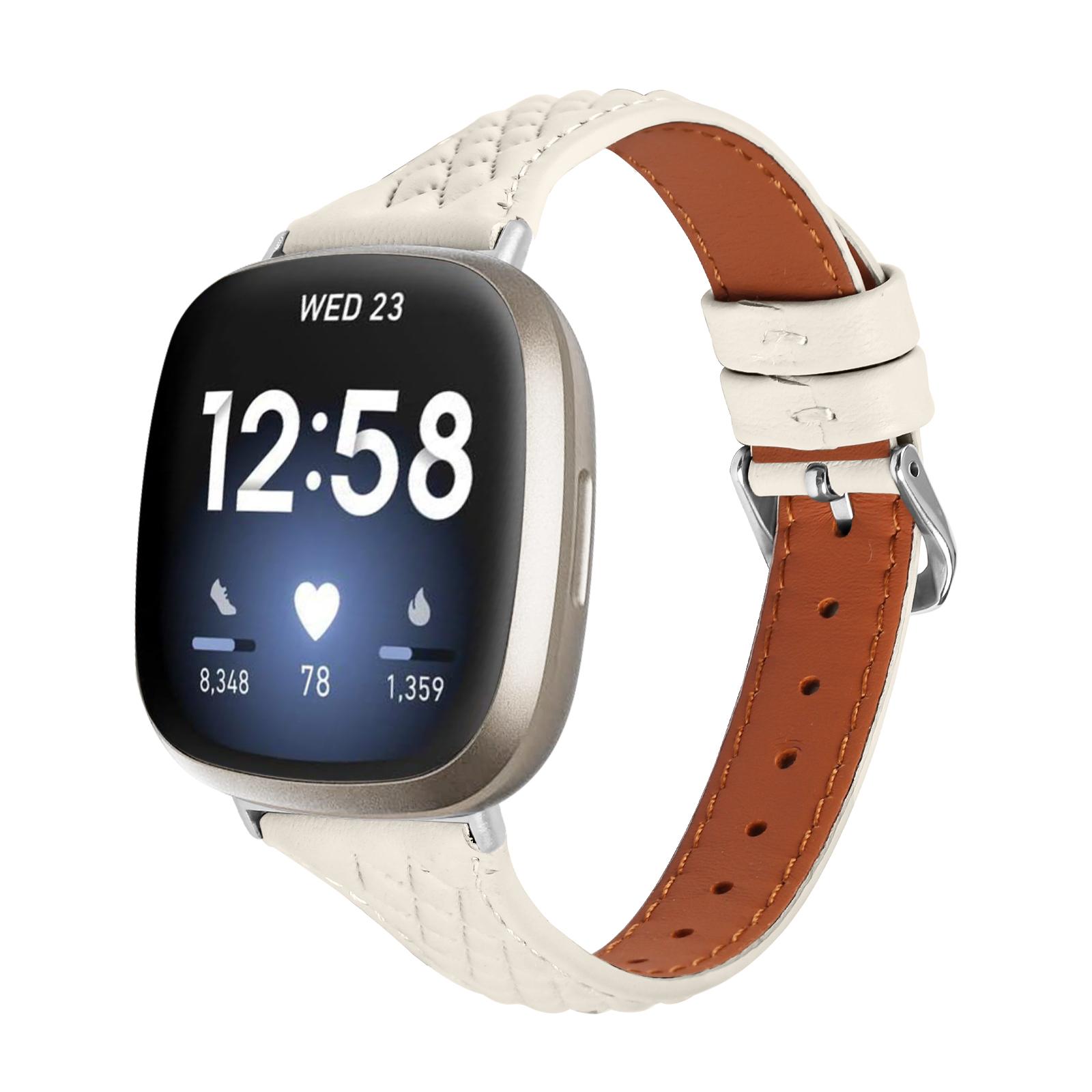 

For Fitbit Versa 4/Sense 2 Replacement Band Top-Layer Cow Leather Watch Strap Brown