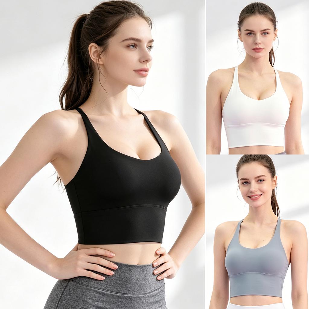 Women Stylish Cross Back Yoga Tank Top with One-piece Chest Pads, Elastic Comfort Workout Bra, Light Support Activewear for Sports and Outdoor