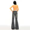 Damskor med hög midja, retro utsvängda jeans: Lös passform, golvlang hovformad design