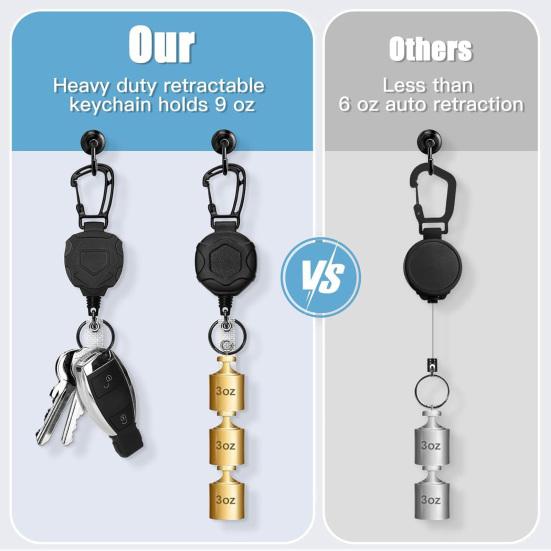 Easy-pull Buckle Badge Holder with Stainless Steel Cord Keychain Badge Reel Heavy-Duty Extendable Keychains ID Holder Break Straps Badge Reel