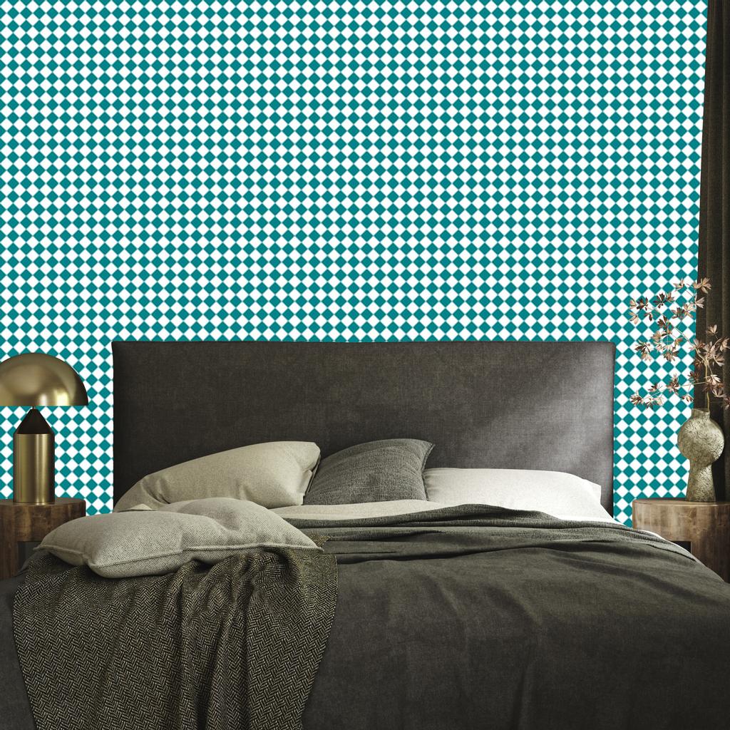 Geometric rhombus wallpaper turquoise, white and celadon 50x1000