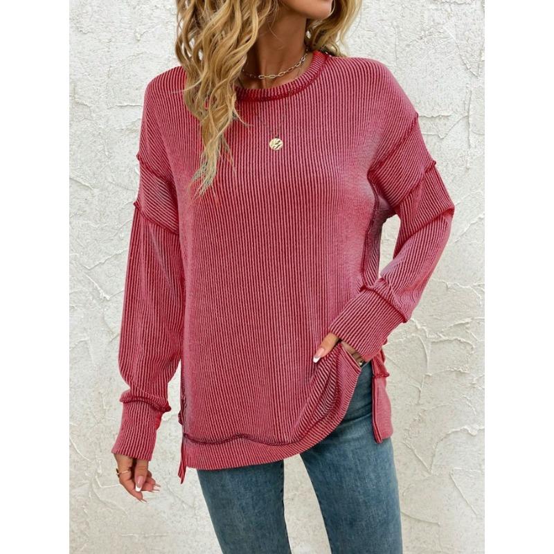 IHUASU Women's Fashion Casual Long Sleeve O-Neck Blouses & Shirts