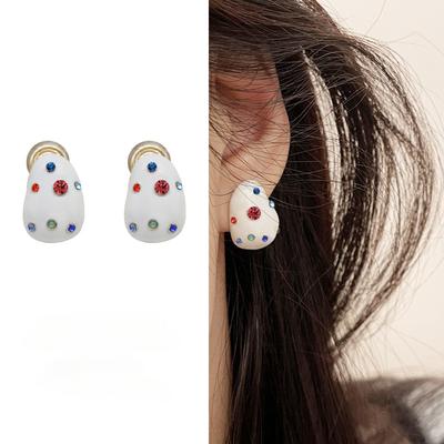 Colorful Rhinestone Enamel Drop Earrings Cute Mosquito Coil Ear Clip Without Ear Holes