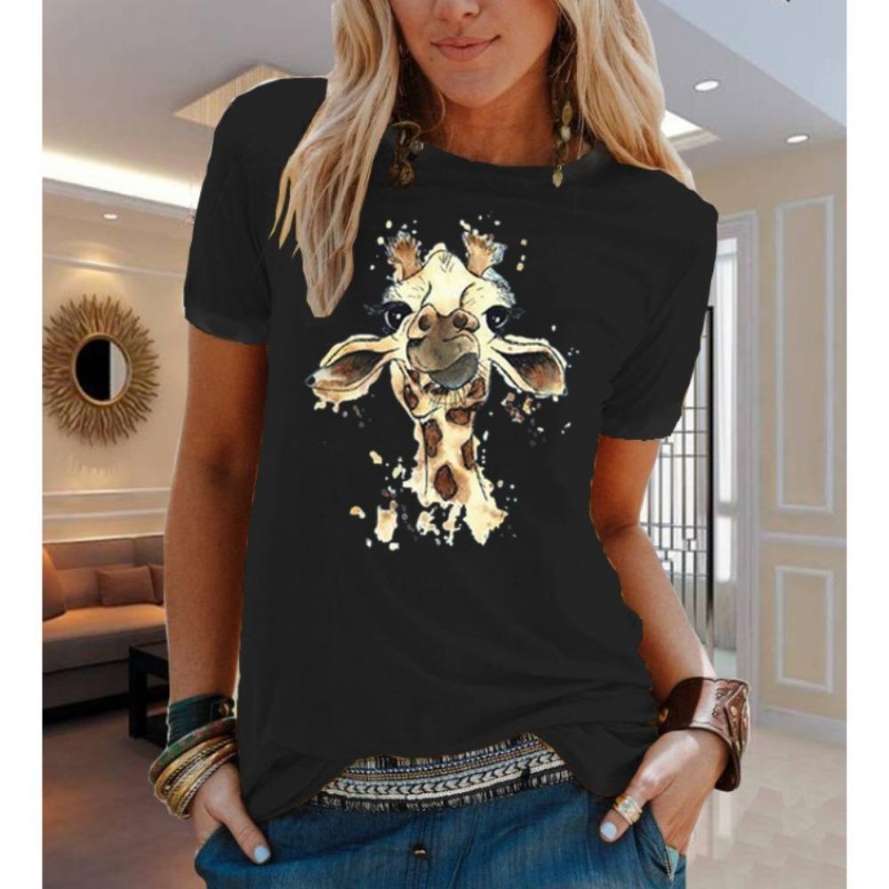 

Animal Flower Print Short-sleeved T-shirt Women s Aesthetic Clothing Women s Clothing Graphic T-shirt Oversized Top M