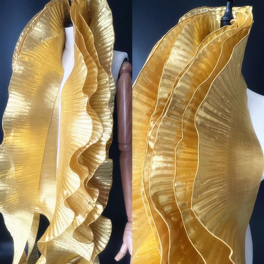 

1 ярд/91 см Металлическая блестящая кружевная отделка «Большая волна» Плиссированная сетка Органза Рюши Аксессуары для платья DIY Стайлинг Швейная отделка золотистый