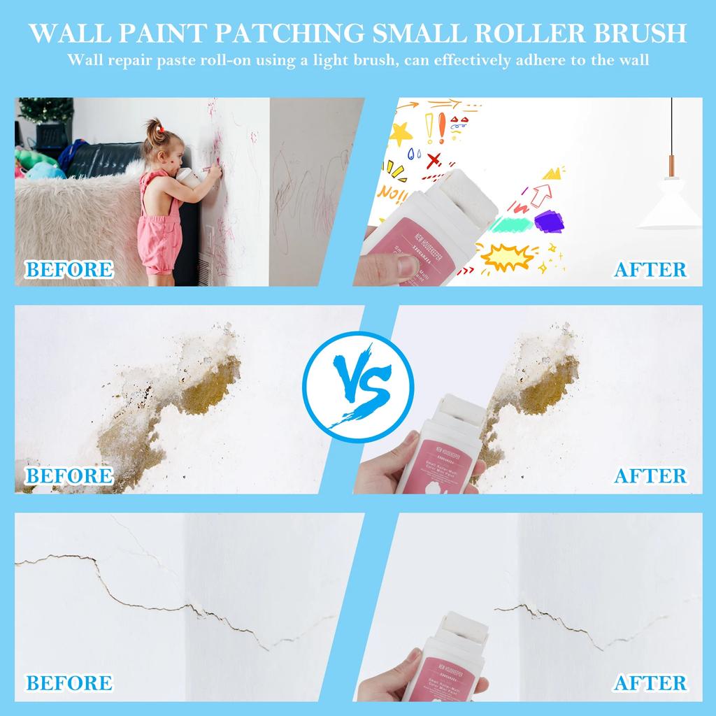 2Pcs Wall Patching Brush with 100g Latex Paint Quick Dry Small Wall Repair Paste Roller Portable Handheld Wall Paint Brush Tool