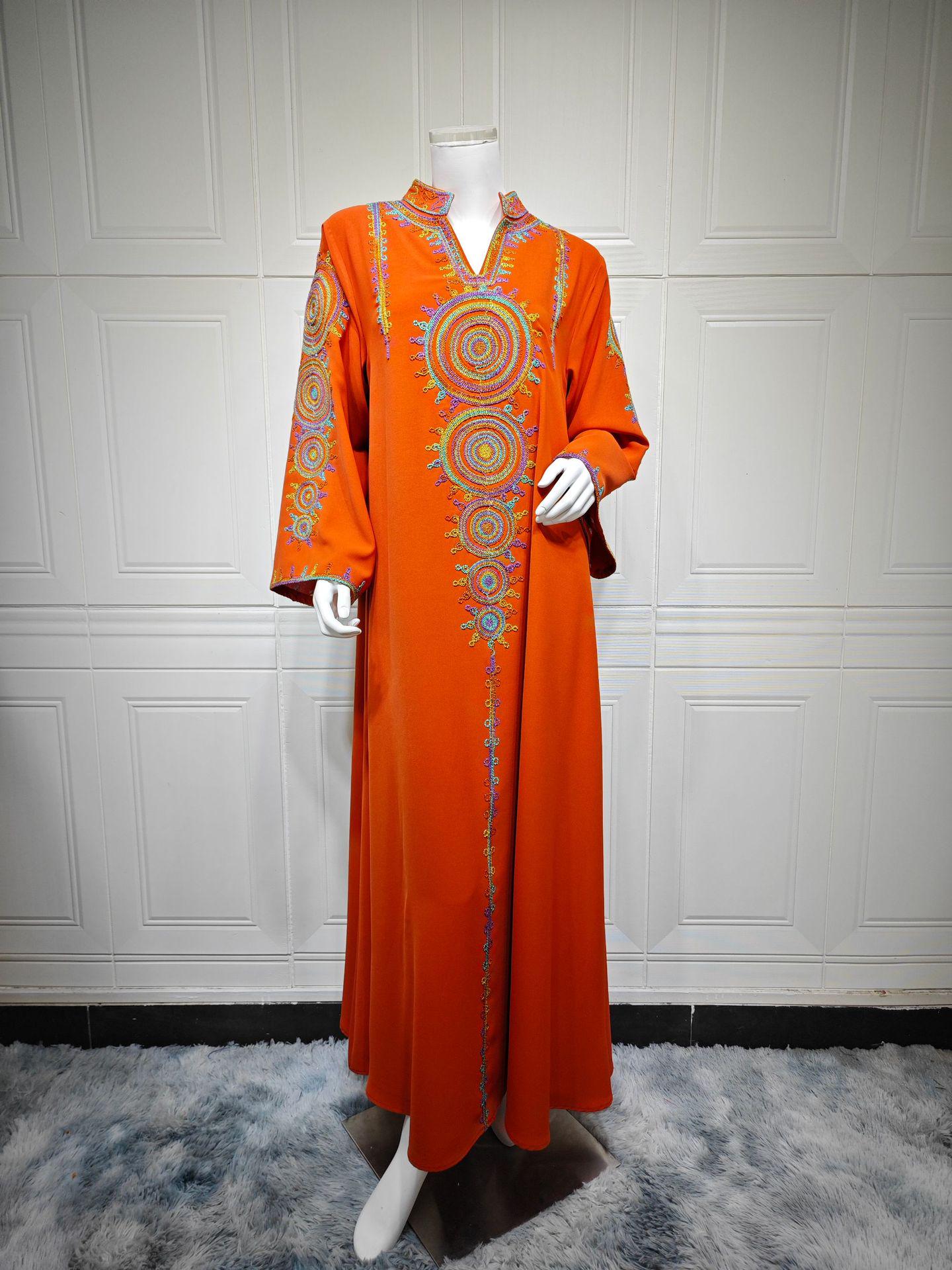 

AB431 Вышитое длинное платье-халат в ближневосточном стиле - Мусульманское платье джалабия из Дубая XXL