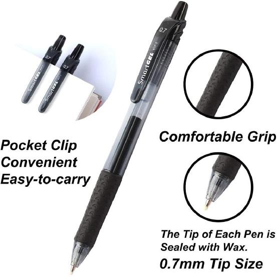 Smart Color Art 45 Pack Black Gel Pens, Retractable Medium Point Gel Ink Pens, Smooth Writing, Comfort Grip, Unisex