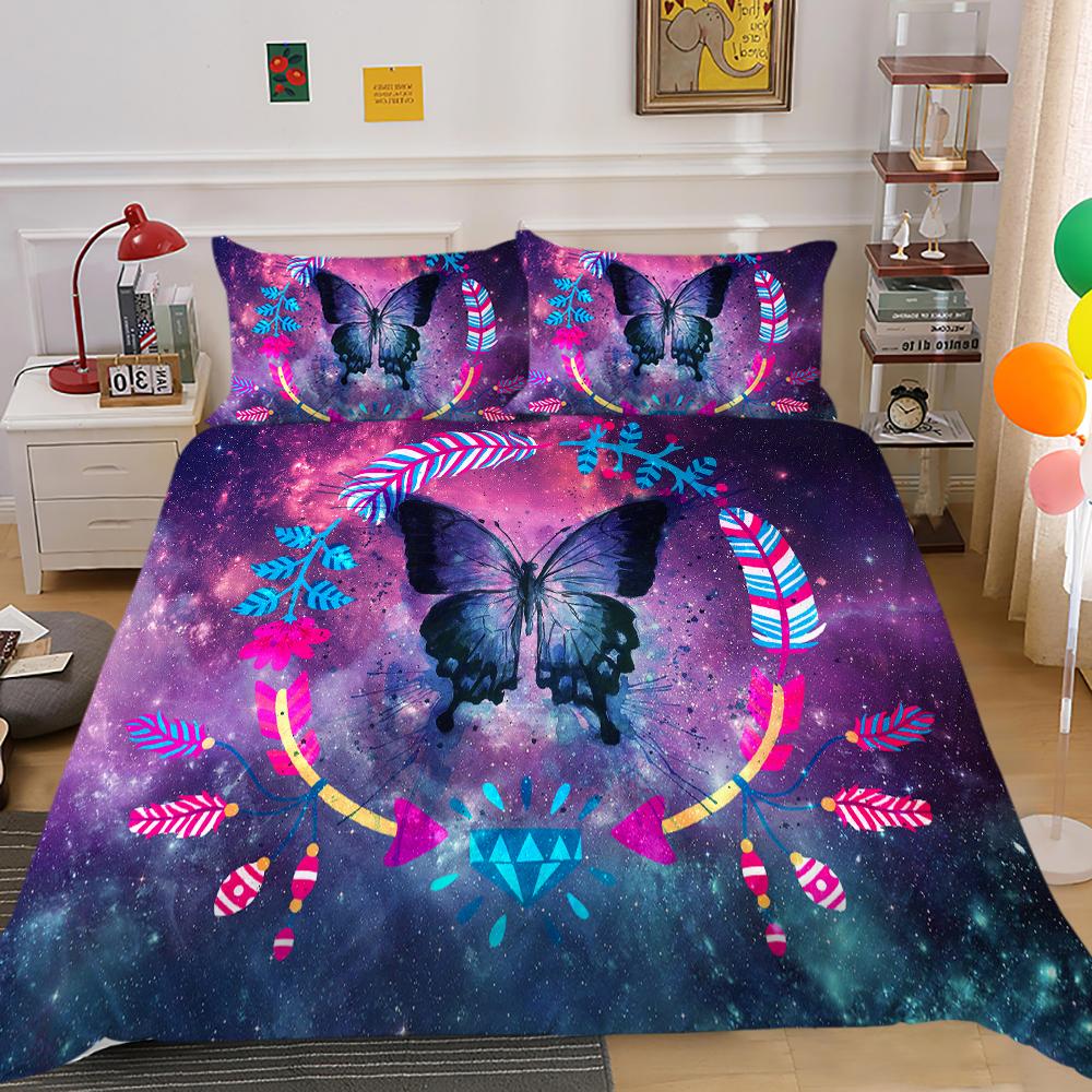 3D-Digitaldruck-Bettwäscheset mit Schmetterlingsmuster, Bettwäscheset mit Bettdecke und Kissenbezug für das Schlafzimmer, AU/EU/US-Heimdekoration in voller Größe