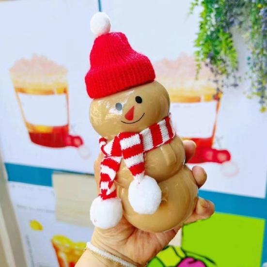 Garrafa de Bebida Boneco de Neve de Natal com Chapéu e Cachecóis 500ml Copo de Plástico à Prova de Vazamentos para Suco e Leite Garrafa de Água Reutilizável para Crianças