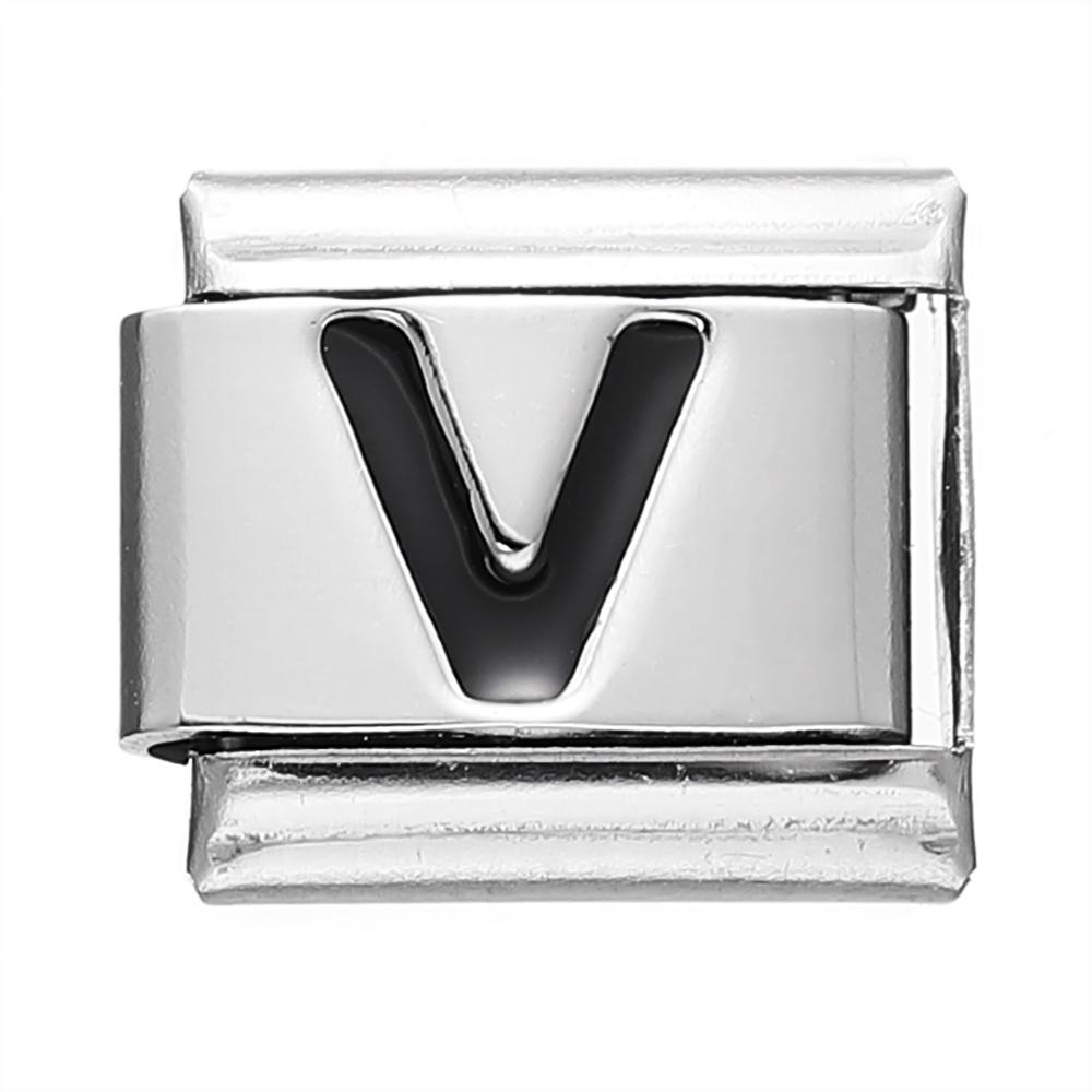 Fashion Black 26 English Letters Italian Charm Links Fit 9mm Stainless Steel Bracelet Making Women Men Jewelry Accessories