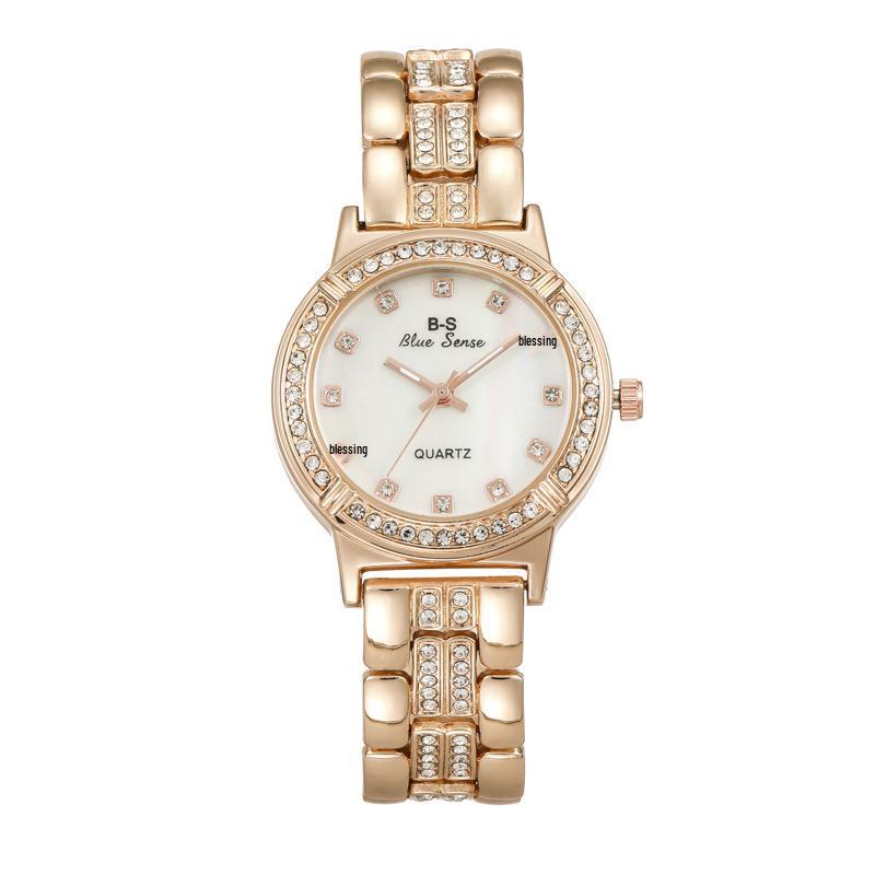 Elegant Rhinestone-Trimmed Quartz Women's Watch with Alloy Steel Band