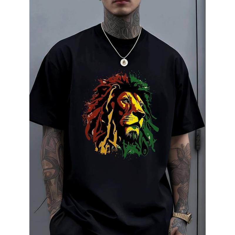 European sizes Men's T-Shirt Jamaican Lion Jamaican Rasta Flag Lion of Judah Reggae Music T-Shirt